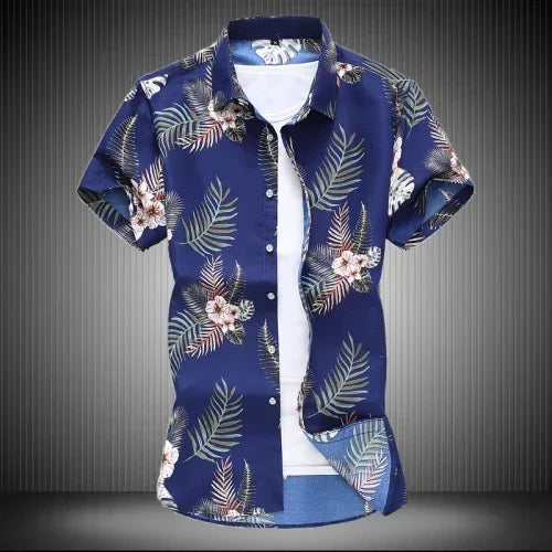 Chemise imprimée pour hommes, chemises de plage à manches courtes col carré simple boutonnage noir violet Camisa taille asiatique M-7XL