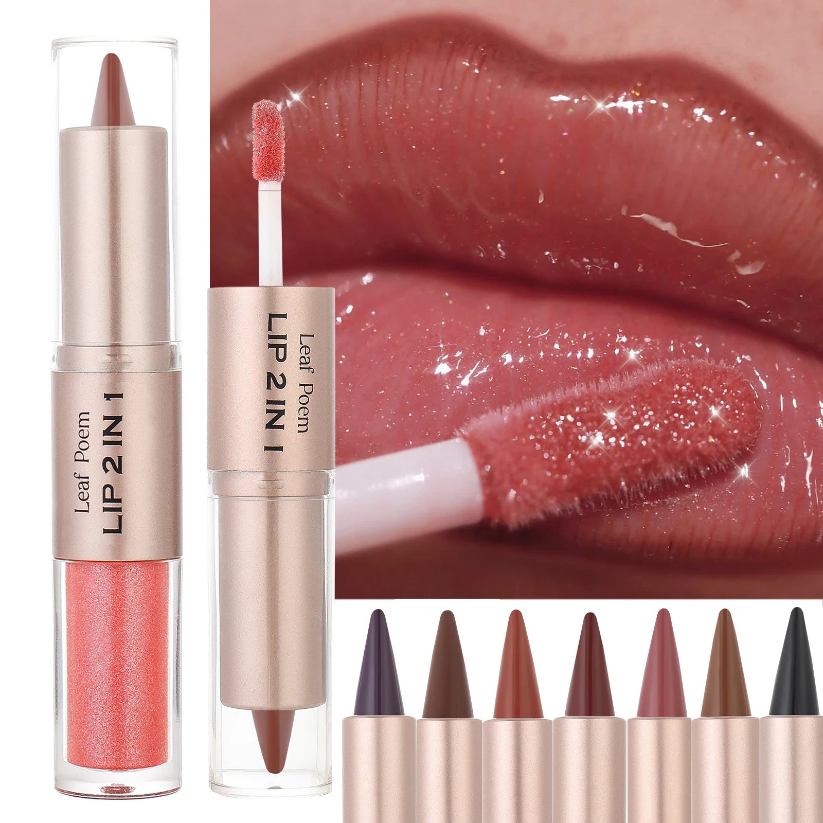 Brillant à lèvres miroir 2 en 1, nu, marron, rose, dégradé conique, crayon de Contour, mat, imperméable, Sexy, maquillage