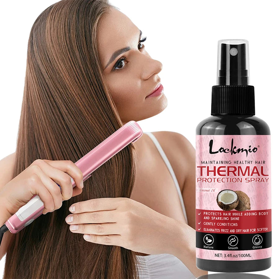 LOCKMIO Spray de protection thermique hydratant et nourrissant pour protéger les cheveux, réparation des dommages causés par la chaleur, revitalisant Anti-frisottis, produit de soins capillaires