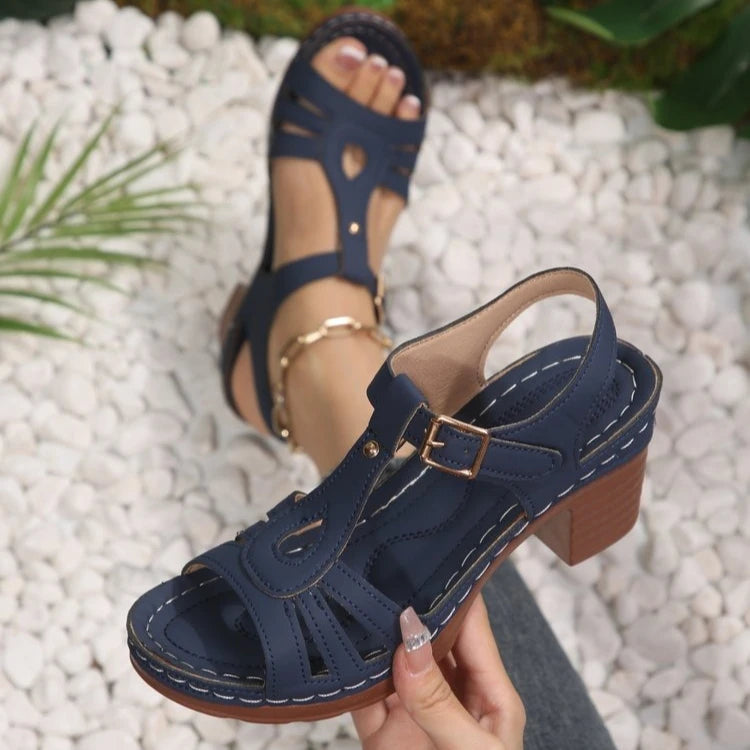 Sandales d'été à boucle pour femmes, talons hauts, confortables, pour fêtes en plein air, antidérapantes, grandes tailles, Sandalias 36-43