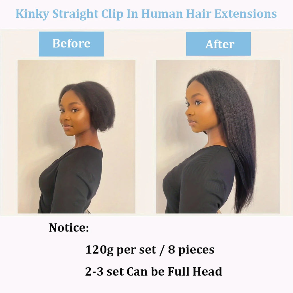 Extensions de cheveux humains crépus lisses, couleur naturelle, 100% cheveux humains Remy, 120G, 8 pièces/ensemble, tête complète pour femmes