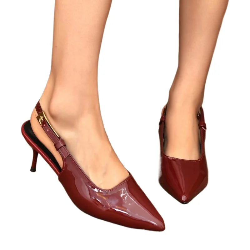 Escarpins à talons hauts pointus pour femmes, sandales sexy à talon fin et bride arrière, élégantes chaussures de soirée en cuir verni