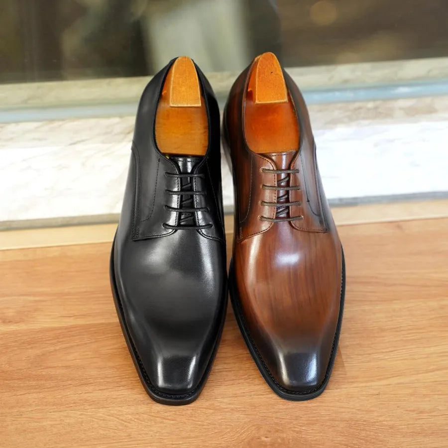 Chaussures décontractées d'affaires pour hommes, Grain de bois en détresse, bout carré, Derby en cuir, vêtements de bureau confortables, chaussures habillées formelles