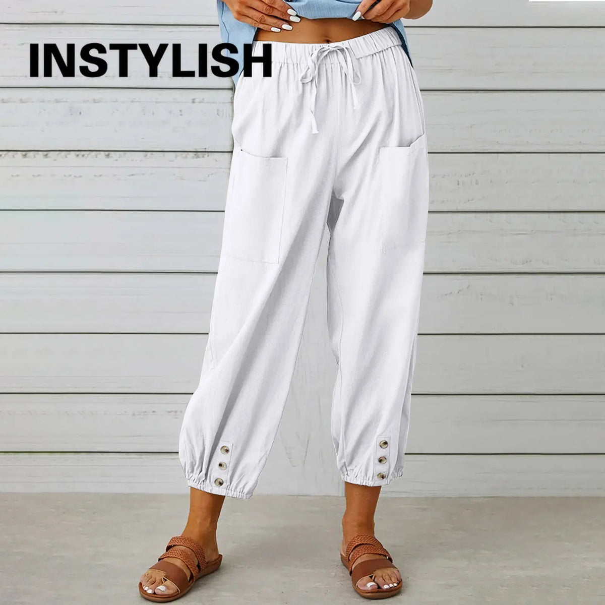 Pantalon en coton et lin pour femmes, couleur unie, taille élastique, ample, droit, Harajuku, taille haute, jambes larges, automne 2023