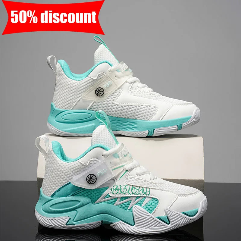 Chaussures de sport pour enfants, antidérapantes, absorbant les chocs, pour le basketball, usage quotidien, activités de plein air, chaussures de course montantes en mesh