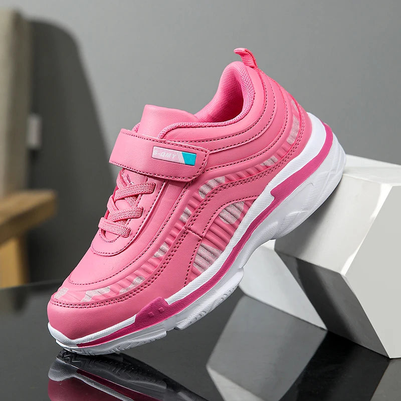 Chaussures de sport imperméables pour filles, baskets décontractées en cuir, roses, respirantes, coordonnantes, légères, à la mode, pour enfants