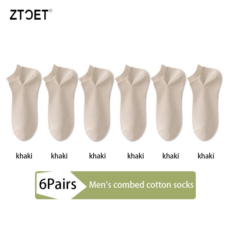 6 paires de chaussettes en coton peigné pour hommes, de haute qualité, courtes, respirantes, anti-odeur et antibactériennes, pour affaires, printemps et été
