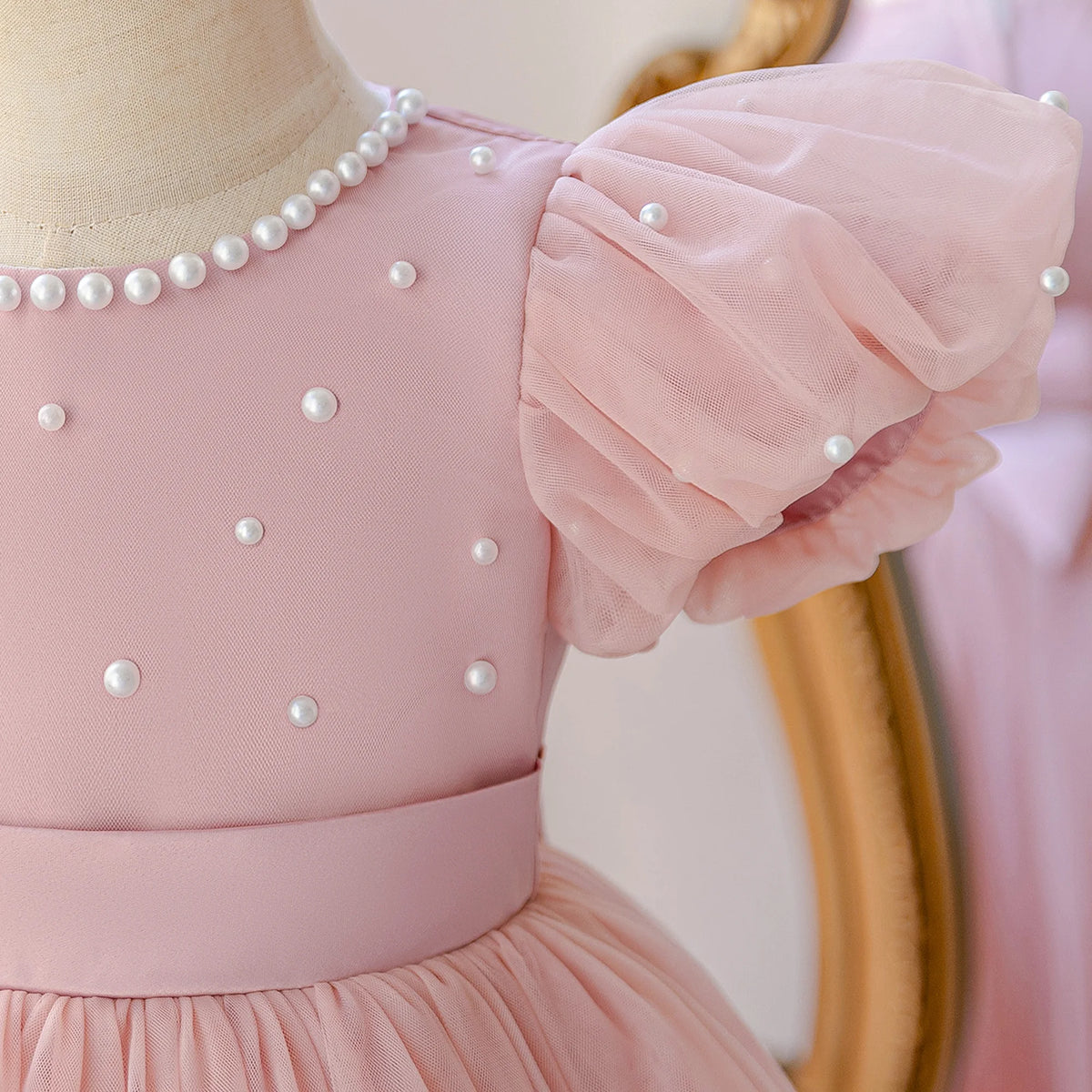 Robe de princesse élégante pour filles, en tulle, avec imitation de perles, pour l'été, les anniversaires, les bals de promo, les mariages, les demoiselles d'honneur et les concours de beauté