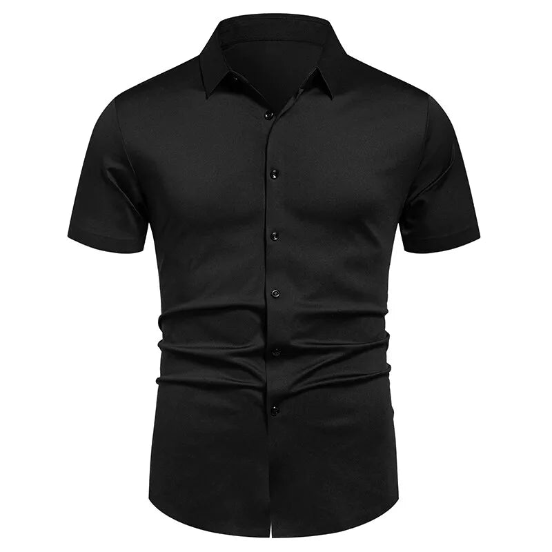 Chemises pour hommes, chemises habillées extensibles, sans plis, coupe classique, manches courtes, extensibles, décontractées, boutonnées