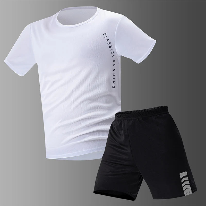 2 ensembles de taille européenne et américaine homme pantalon court à manches courtes costume homme T-shirt décontracté costume de course de remise en forme de sport