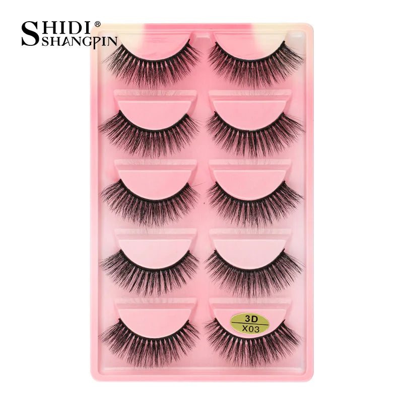 Cils 3D en faux vison X05, cils postiches volumineux et légers, 5 paires réutilisables, cils doux et volumineux, aspect naturel pour le maquillage quotidien et les soirées