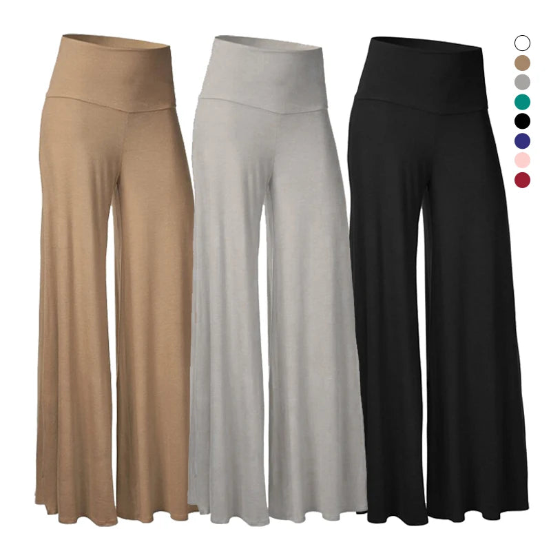 Pantalon Palazzo doux à jambes larges pour femmes, fin, extensible, taille haute, coréen, décontracté, ample, surdimensionné, pantalon de sol, printemps été