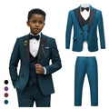 Ensemble de costume vintage 4 pièces pour garçons de 3 à 14 ans, ensemble de smoking formel pour enfants Black Peak Laple, blazer, gilet, pantalon, costume de remise de diplôme avec nœud papillon