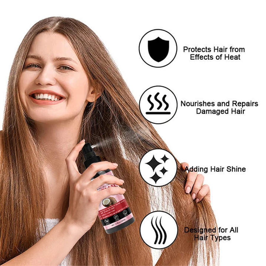LOCKMIO Spray de protection thermique hydratant et nourrissant pour protéger les cheveux, réparation des dommages causés par la chaleur, revitalisant Anti-frisottis, produit de soins capillaires