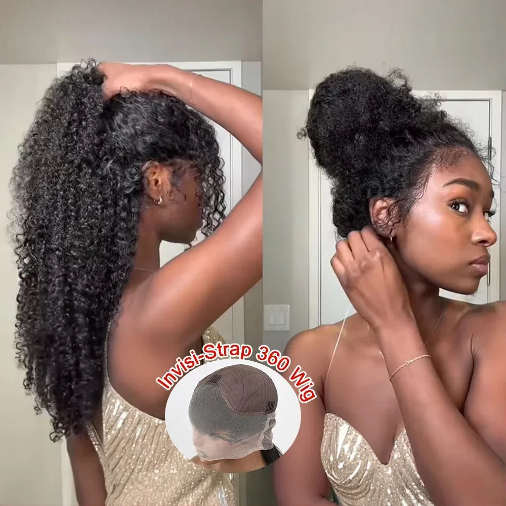 Perruques frontales ondulées profondes cheveux humains bouclés 360 HD pleine perruque de dentelle cheveux humains sangle Invisible pour les femmes noires pré plumées Nature noir