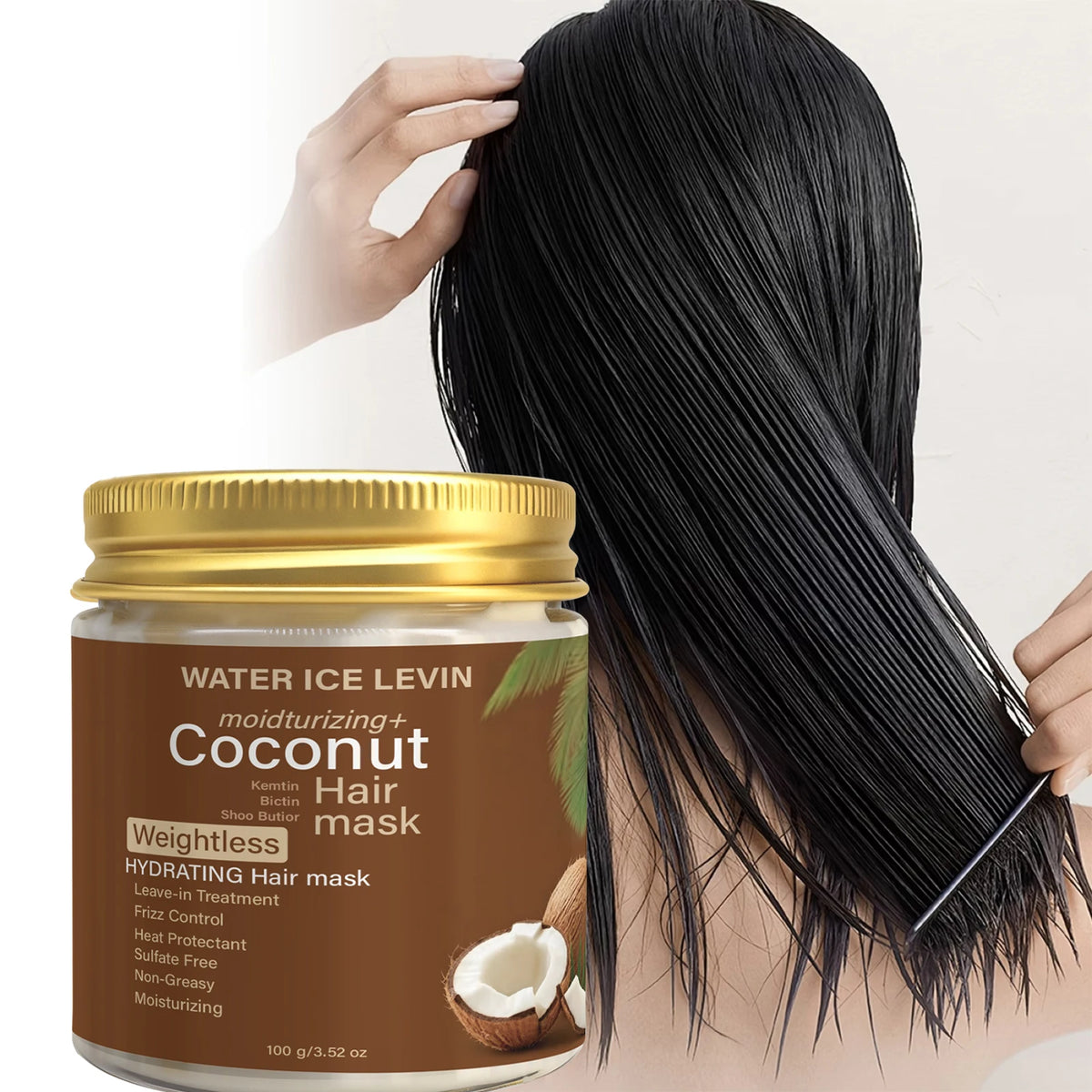 Masque capillaire à la noix de coco, traitement hydratant sans rinçage pour des cheveux lisses, souples et anti-frisottis