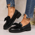 Mocassins à enfiler avec nœud papillon pour femmes, chaussures d'été en cuir verni de couleur unie, confortables, semelle souple, mocassins à plateforme, 2025