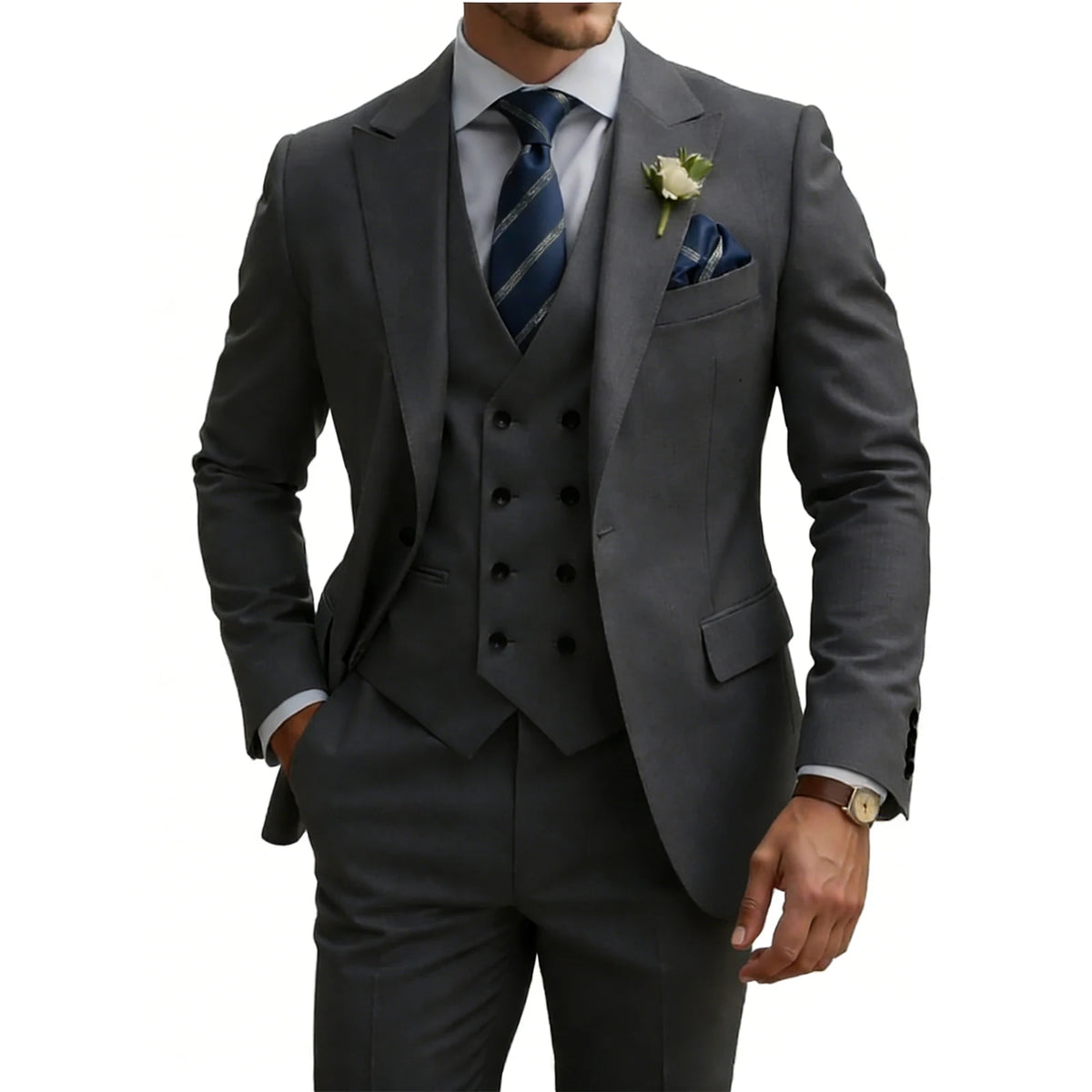 Costume homme 3 pièces slim fit, double boutonnage, pour mariage, bal, cérémonie, dîner formel, smoking