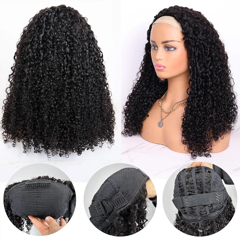 Demi-perruque bouclée profonde cheveux humains sans colle perruque cheveux humains prêt à porter 3 en 1 demi-perruque cordon Jerry bouclés demi-perruque sans colle
