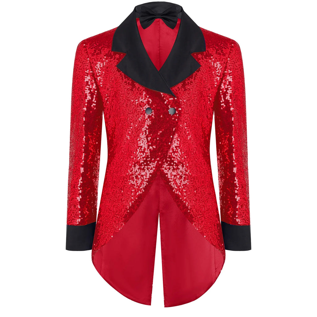 Blazer de smoking scintillant à sequins pour garçons avec nœud papillon, veste de gentleman à manches longues pour enfant, idéal pour mariage, fête formelle, spectacle de magie