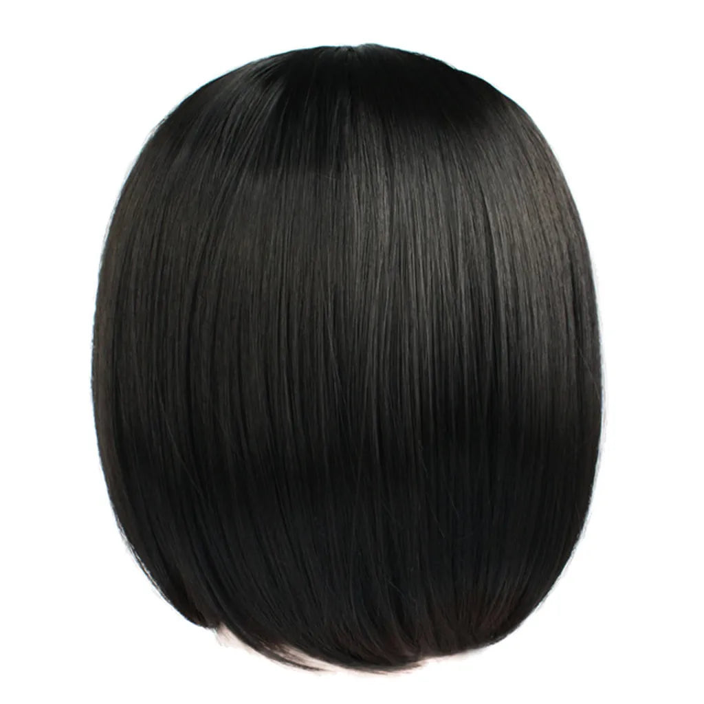Perruques pour femmes courte ondulée Bob noir perruque avec frange perruques de cheveux synthétiques pour quotidien résistant à la chaleur fibre noir Cosplay fête perruque