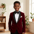 Costumes en velours pour garçon, coupe ajustée, 2 pièces, smoking de mariage pour enfant, assorti, un bouton, plusieurs poches, pour fête, défilé, sur mesure