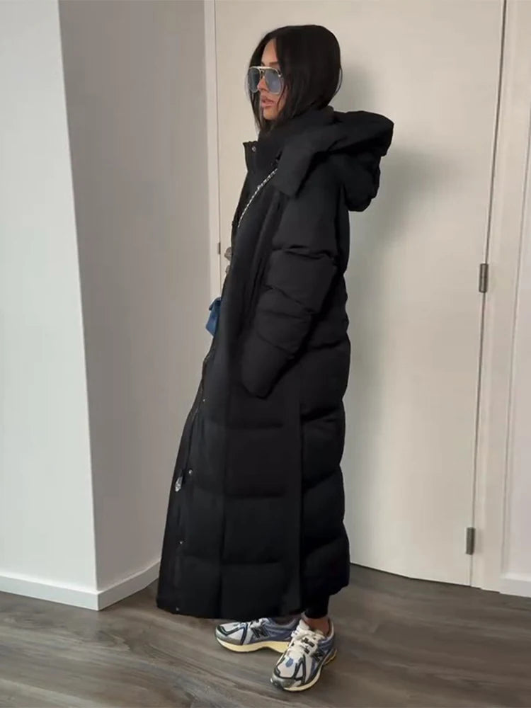 Veste longue à lacets à capuche pour femme, couleur unie, fermeture éclair, manches longues, manteaux amples, polyvalents, chauds et minimalistes, nouvelles vestes d'hiver pour femmes