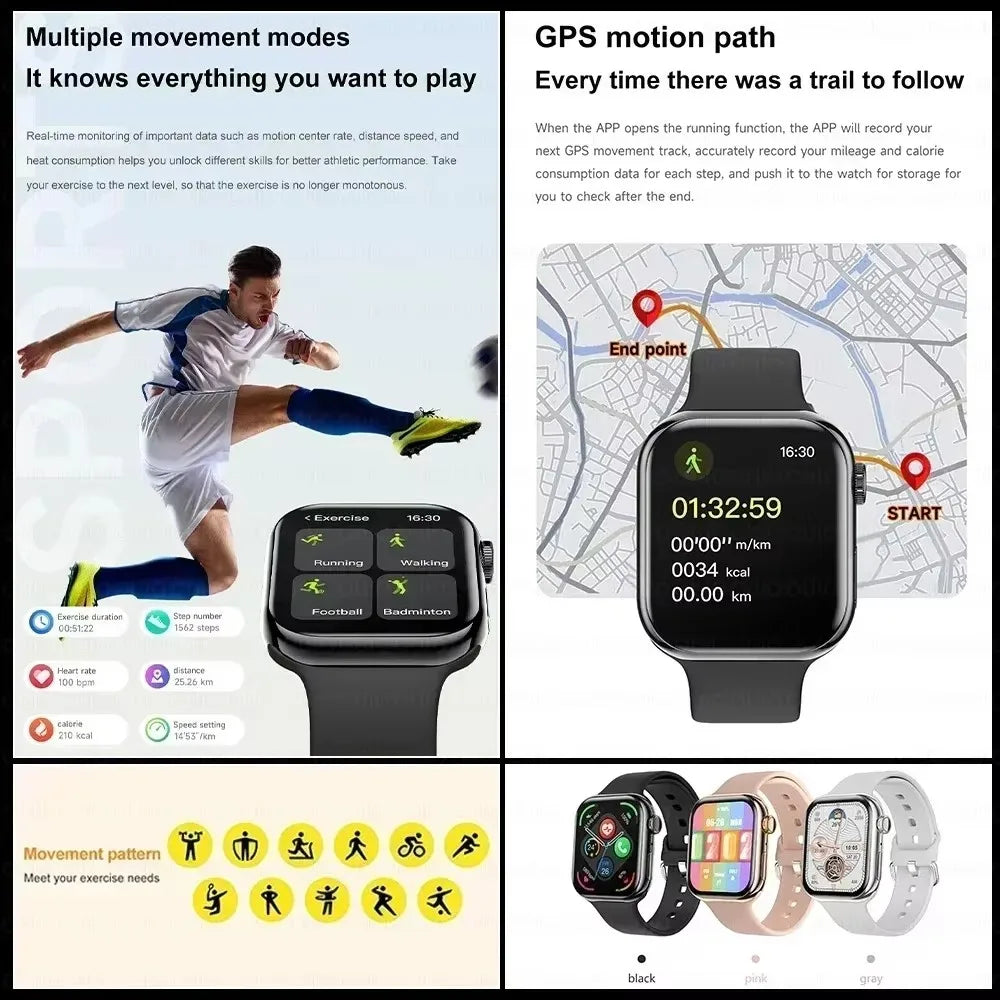 Montre connectée GPS 2026 Série 10 avec mémoire, musique, vidéo, appels Bluetooth, moniteur de fréquence cardiaque, étanche, NFC pour Apple et Android
