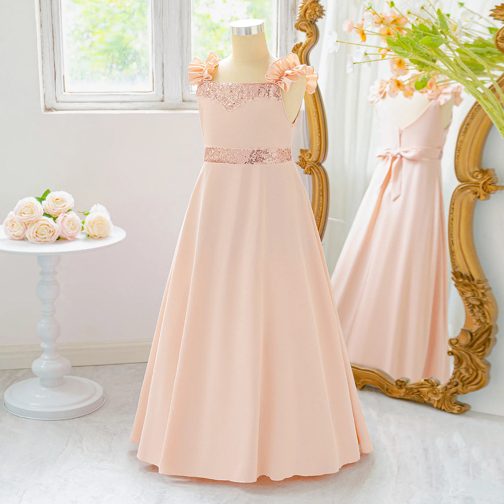 Robe de demoiselle d'honneur élégante pour filles, avec nœud à paillettes, robe de bal de princesse pour mariage, anniversaire, Gala, baptême, spectacle, Costumes