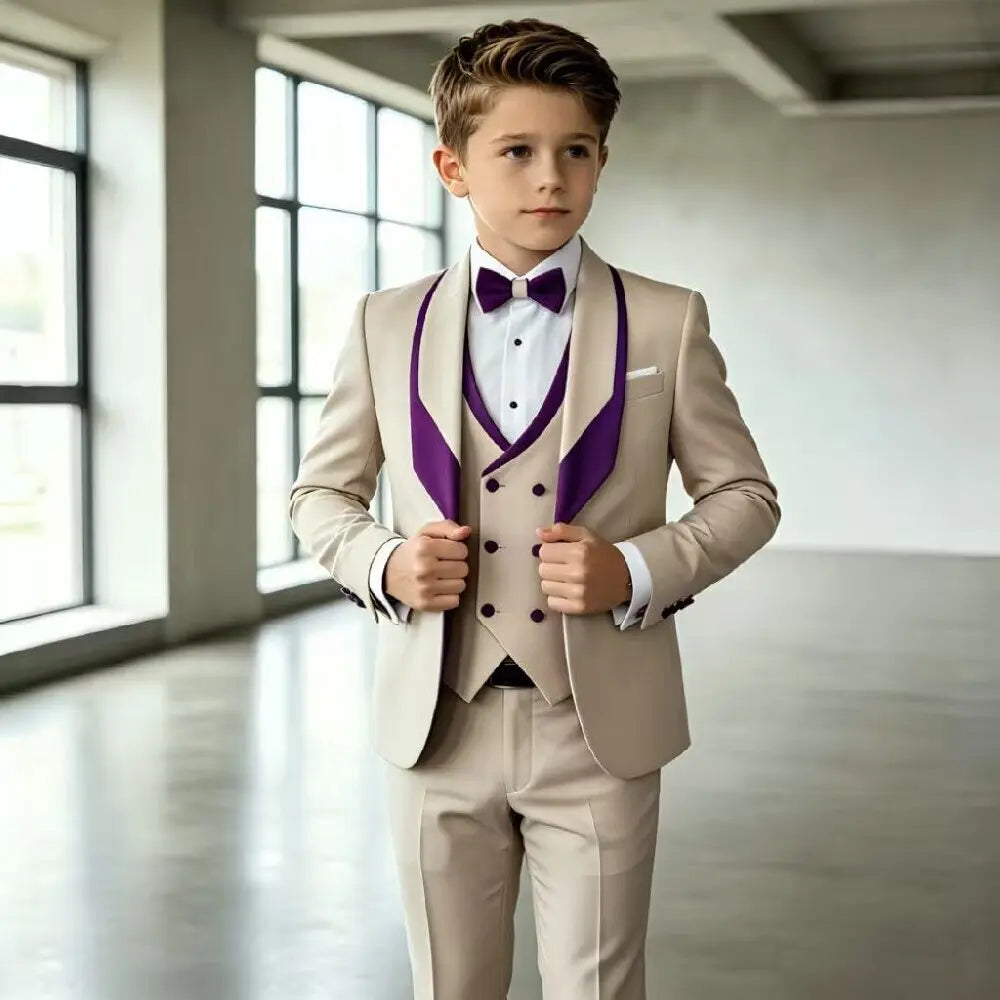 Costume de mariage formel 3 pièces pour garçons, tenue de smoking pour enfant, veste avec gilet et pantalon assortis, tenue élégante pour banquet et anniversaire