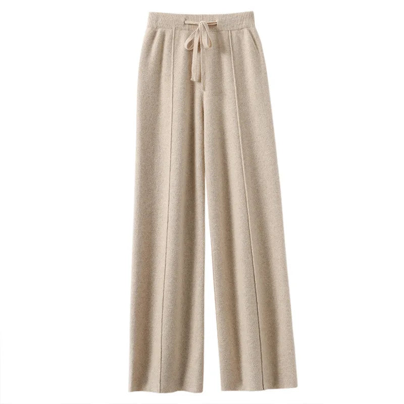 Pantalon large à taille haute en tricot pour femme, couleur unie, coupe ample, style coréen, décontracté, automne-hiver