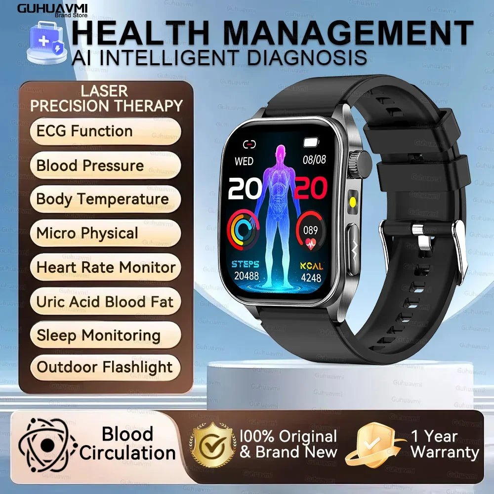 2025New 650nm Laser conditionnement verre saphir montre intelligente hommes ECG fréquence cardiaque Micro examen physique santé Smartwatch température