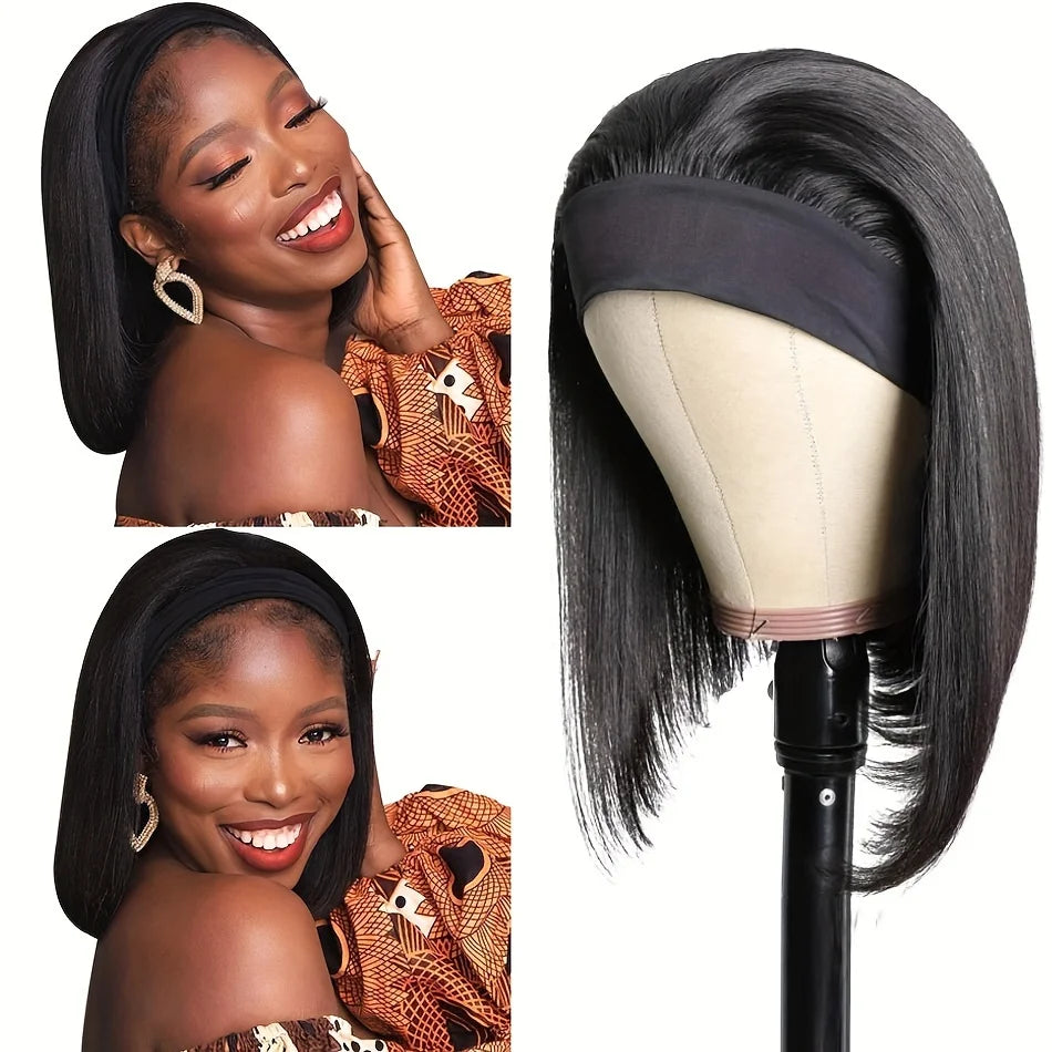 Bandeau Bob perruques cheveux humains courts droites Bobo perruques pour femmes pleine Machine faite cheveux brésiliens bandeau perruques bandeau Bob perruque