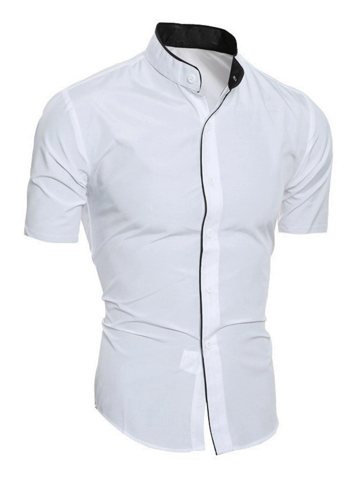 Chemise d'été décontractée à manches courtes pour hommes, haut à col montant, confortable et respirant, slim, couleur unie