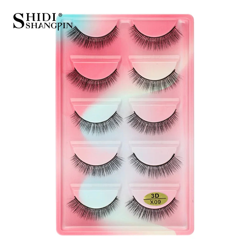 Cils 3D en faux vison X05, cils postiches volumineux et légers, 5 paires réutilisables, cils doux et volumineux, aspect naturel pour le maquillage quotidien et les soirées