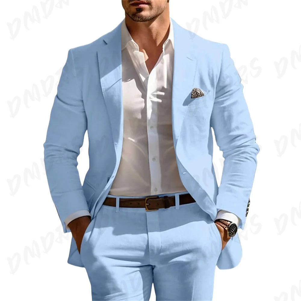Veste et pantalon trempés classiques pour hommes, vêtements pour occasions formelles, fête, mariage, été, solide, 2 pièces