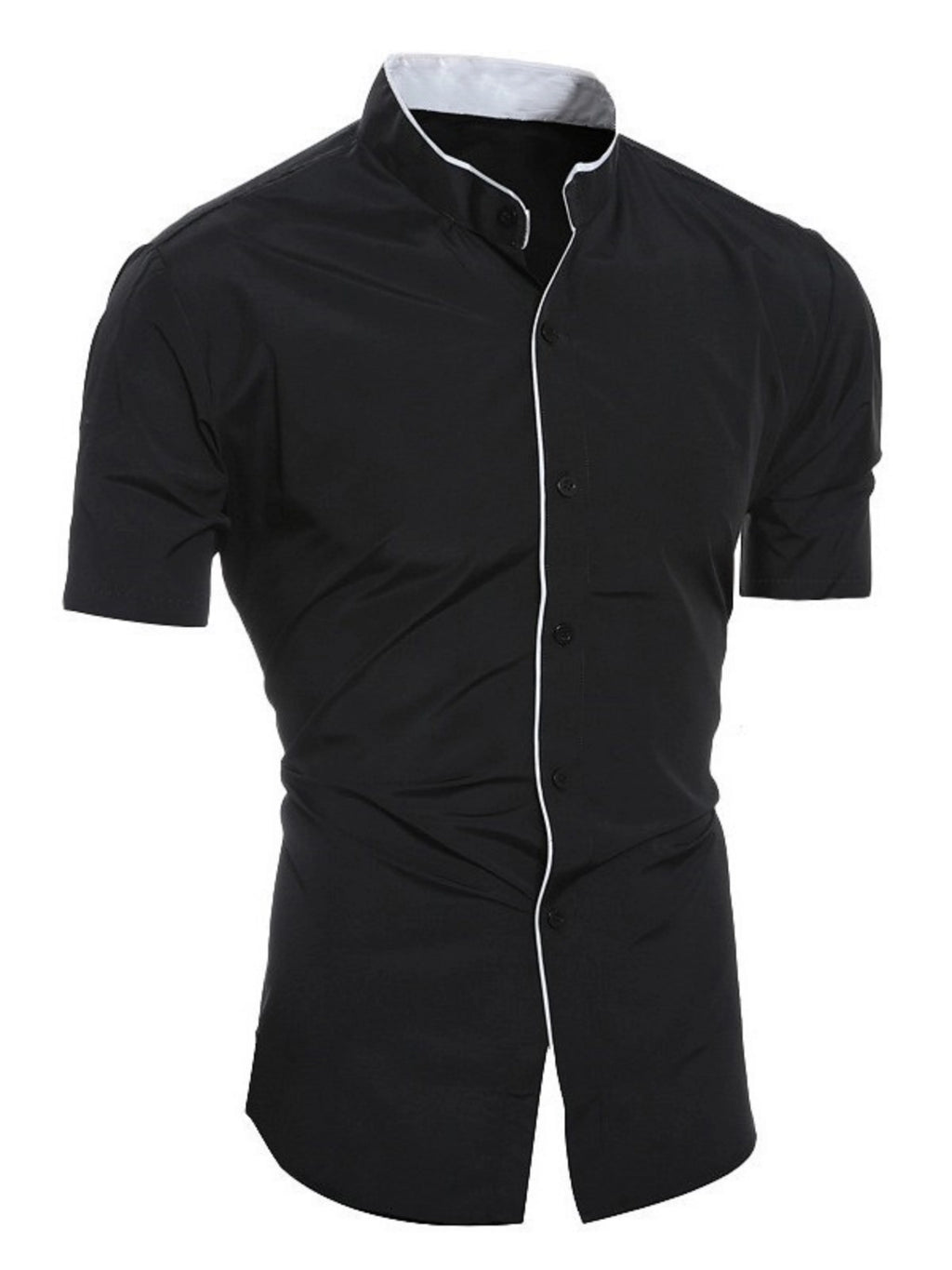 Chemise d'été décontractée à manches courtes pour hommes, haut à col montant, confortable et respirant, slim, couleur unie