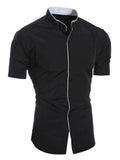 Chemise d'été décontractée à manches courtes pour hommes, haut à col montant, confortable et respirant, slim, couleur unie