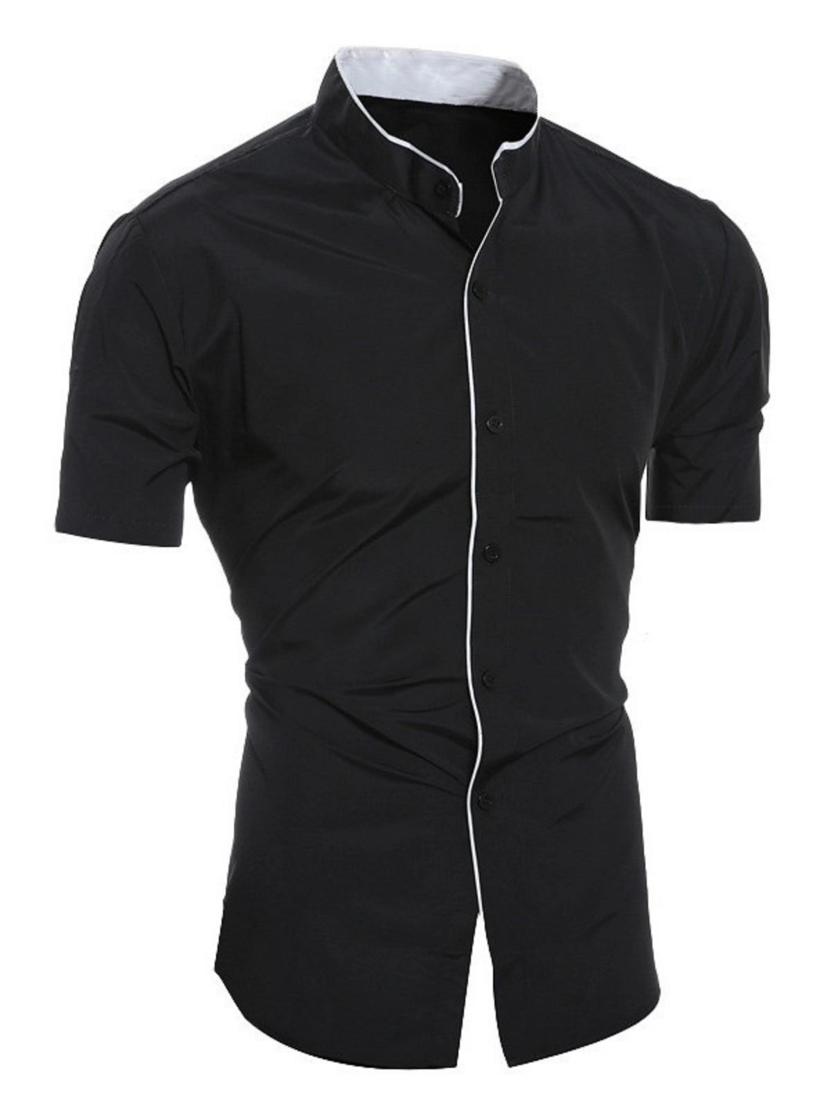 Chemise d'été décontractée à manches courtes pour hommes, haut à col montant, confortable et respirant, slim, couleur unie