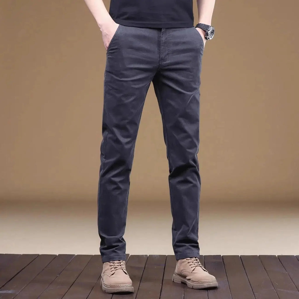 Pantalon décontracté homme été 2026 en coton fin, tendance, polyvalent, élastique, léger, pour le travail ou formel, coupe slim droite