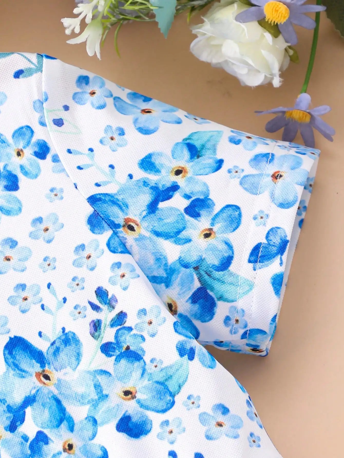 Robe à manches courtes pour filles, col rond, motif Floral bleu, vêtements pour enfants de 2 à 7 ans, tenue d'été décontractée