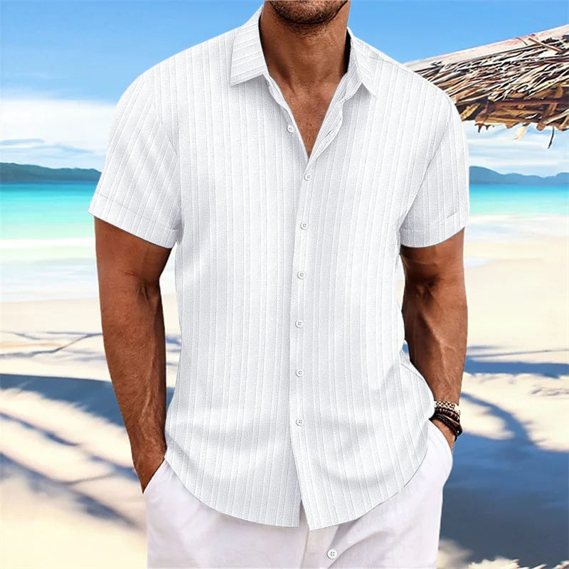 Chemise Homme 2024 - Chemise d'été fine, col montant, manches courtes, style décontracté pour le shopping en extérieur, tailles XS-6XL, en tissu lin