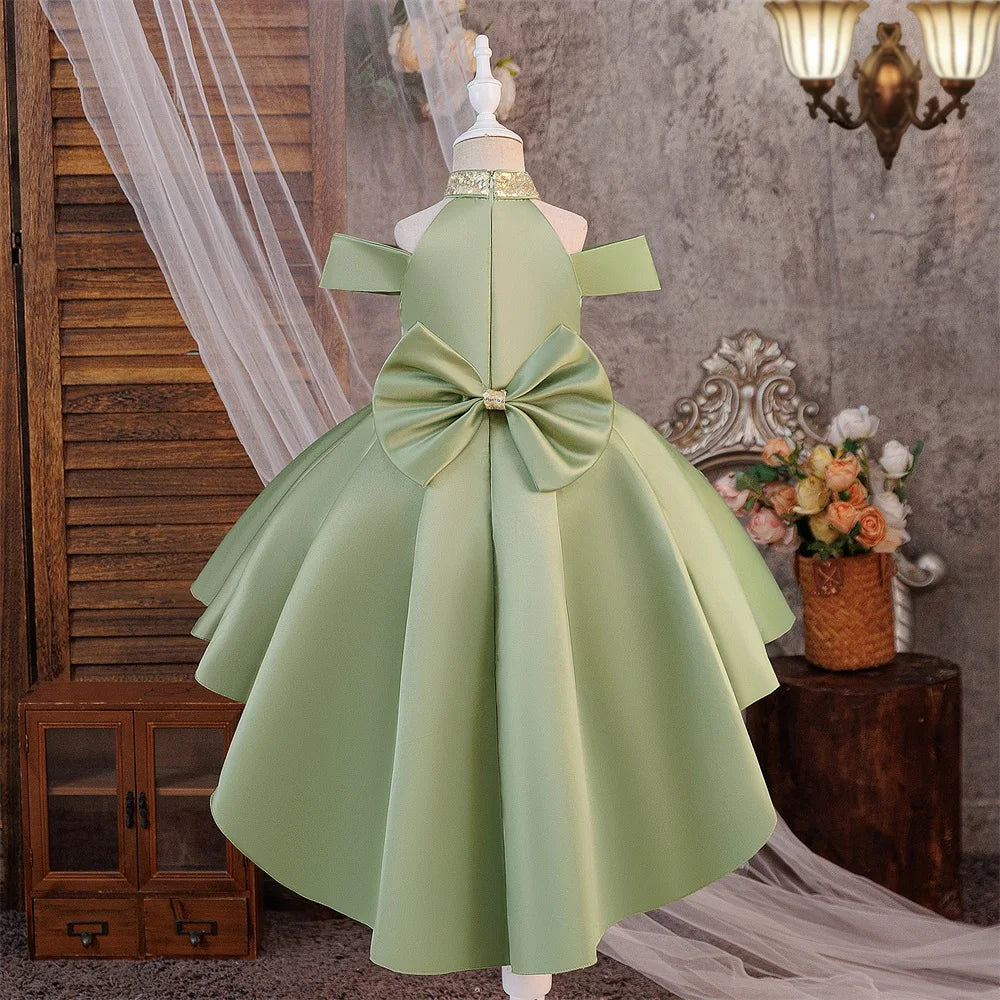 Robe de soirée élégante à sequins pour filles, avec traîne, pour mariage, demoiselles d'honneur, bal de promo, avec nœud, pour anniversaire, concours de beauté, vêtements pour enfants