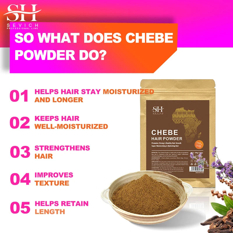 Poudre de Chebe 100% naturelle, ingrédients naturels, favorise les cheveux, renforce et épaissit, Anti-perte de cheveux, traitement de repousse des cheveux