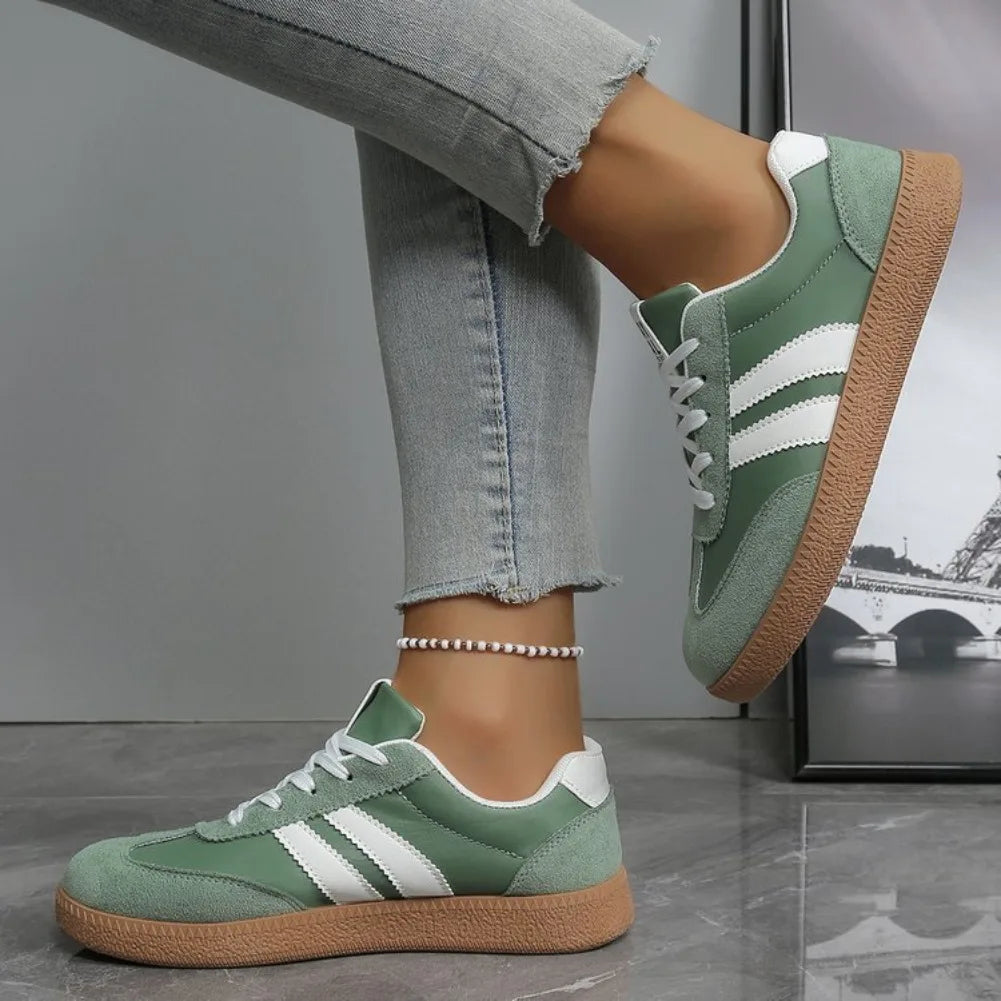 Baskets légères et confortables pour femmes, chaussures de sport rayées à lacets, décontractées, respirantes, vertes, grande taille