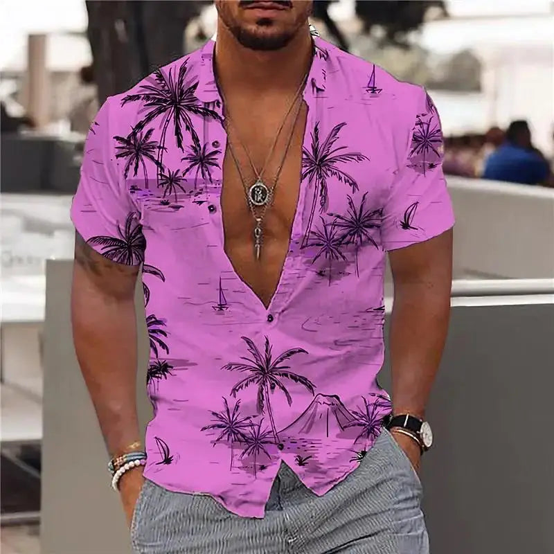 Chemise confortable pour hommes cocotier imprimé en 3D plage hawaïenne S-6XLl manches courtes haut tendance décontracté
