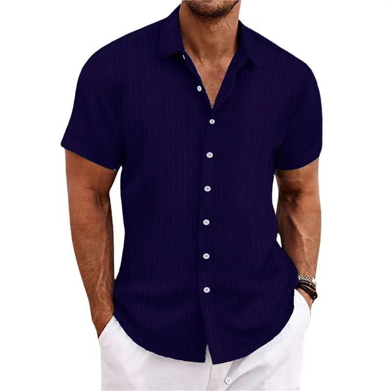 Chemise Homme 2024 - Chemise d'été fine, col montant, manches courtes, style décontracté pour le shopping en extérieur, tailles XS-6XL, en tissu lin