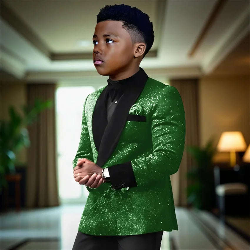 Costumes à paillettes pour garçons, pour fête de mariage, ensemble 2 pièces à Double boutonnage, Blazer avec pantalon, smoking Slim pour enfants de 2 à 16 ans