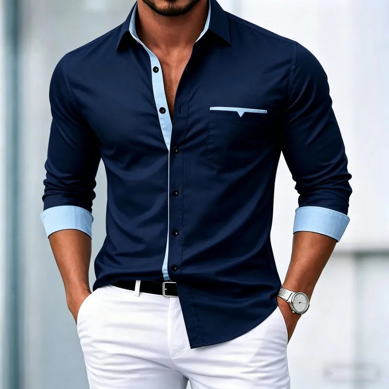 Chemises pour hommes de haute qualité, chemises à manches longues contrastées, chemises décontractées pour affaires, chemises tendance pour les rendez-vous, vêtements polyvalents pour hommes