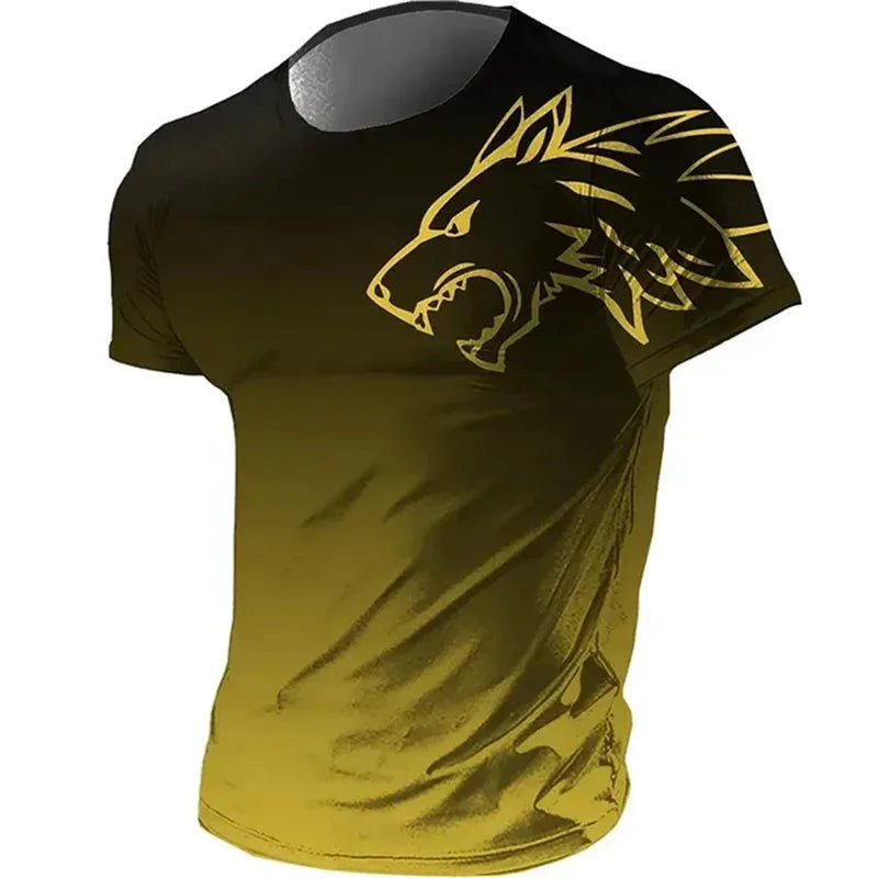 T-shirts pour hommes fitness vêtements de sport 2024 été Vintage hommes 3d imprimé séchage rapide dégradé T-shirt Animal loup à manches courtes